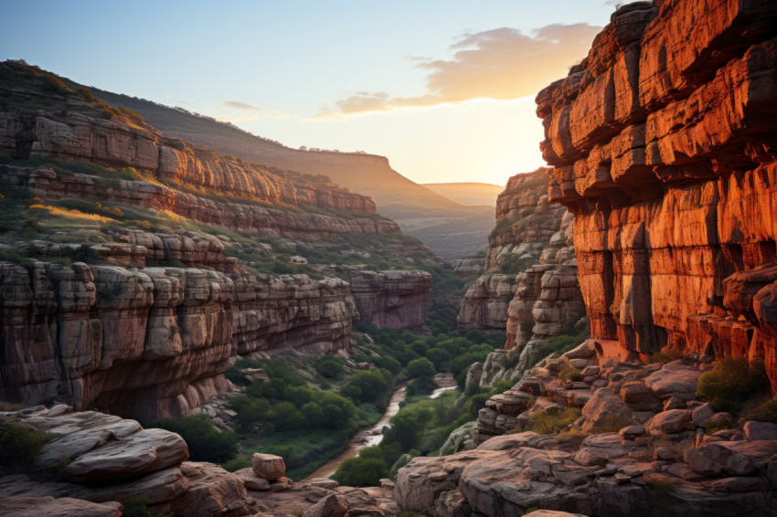 Canyon sunset illuminating the rocky landscape