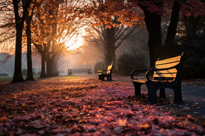 Park scene embraced by autumn light