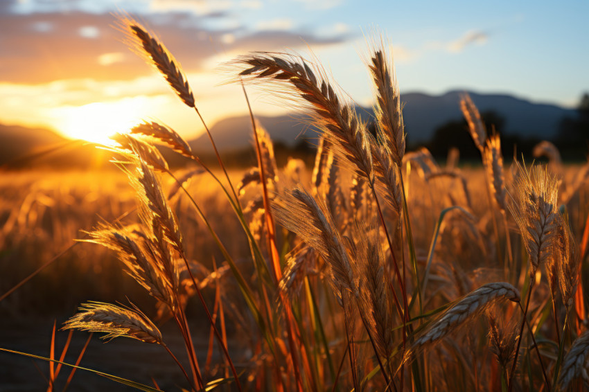 Sunset serenade golden crops in evening breeze