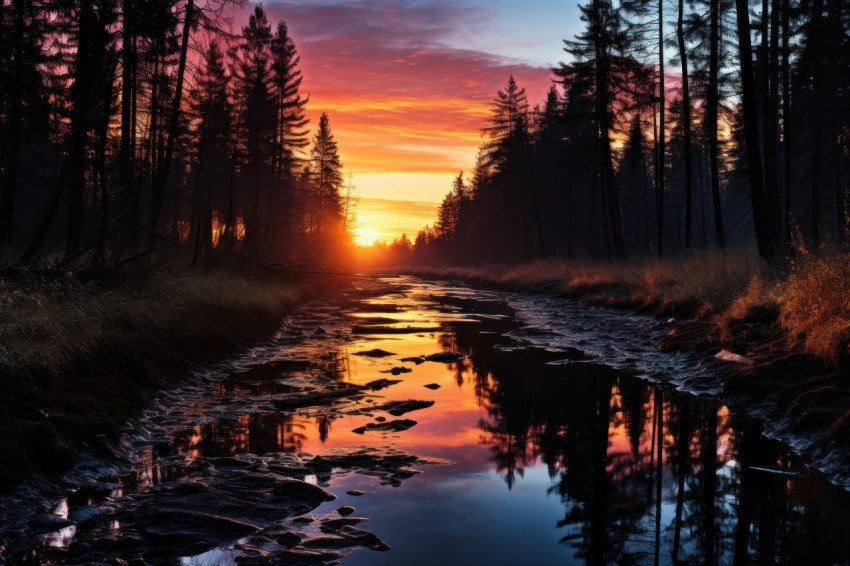 River of sunrise peaceful waters amidst morning colors