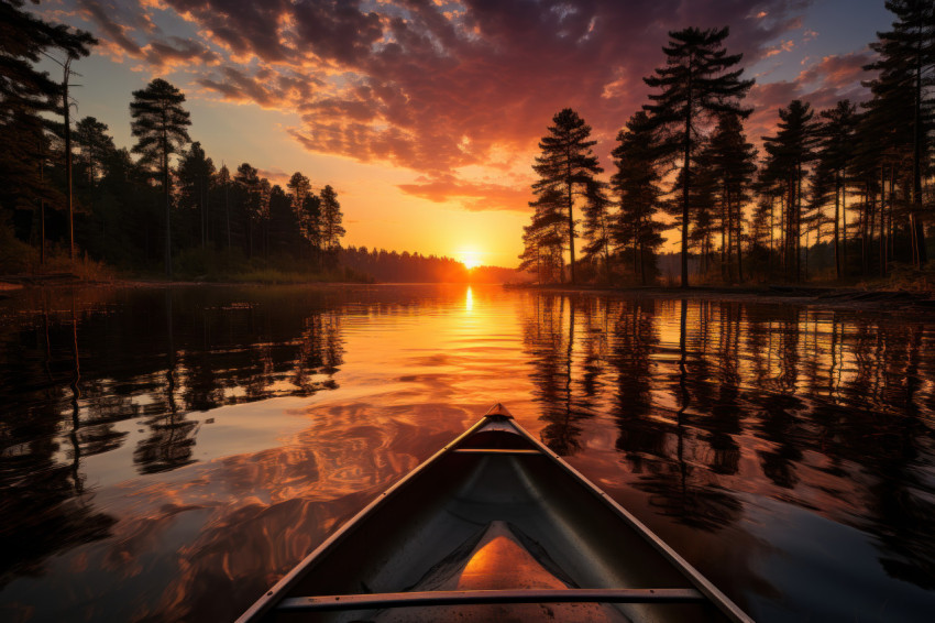 Peaceful canoeing through sunset waters