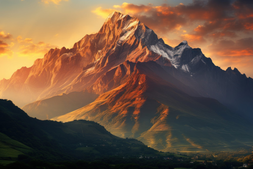 Majestic peaks embracing the sunrise