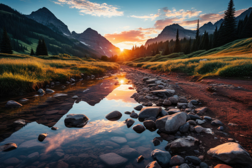 Lake sunrise serenity vibrant colors in tranquil waters