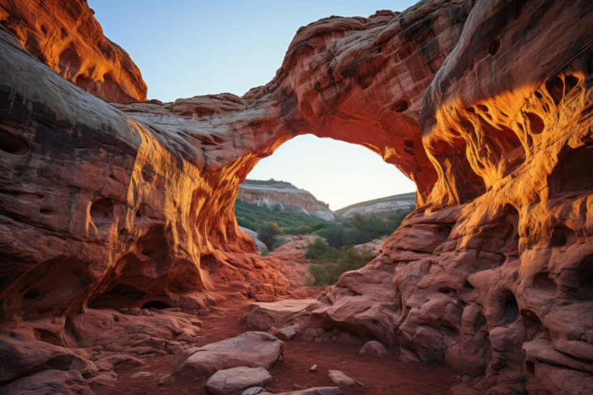 Sunset frame rock arch encasing evening beauty