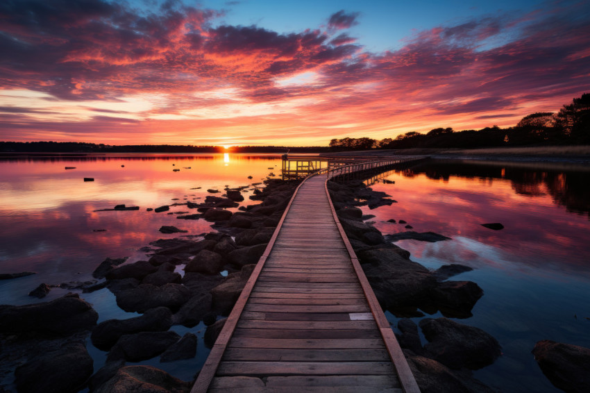 Sunset warmth reflected in waters