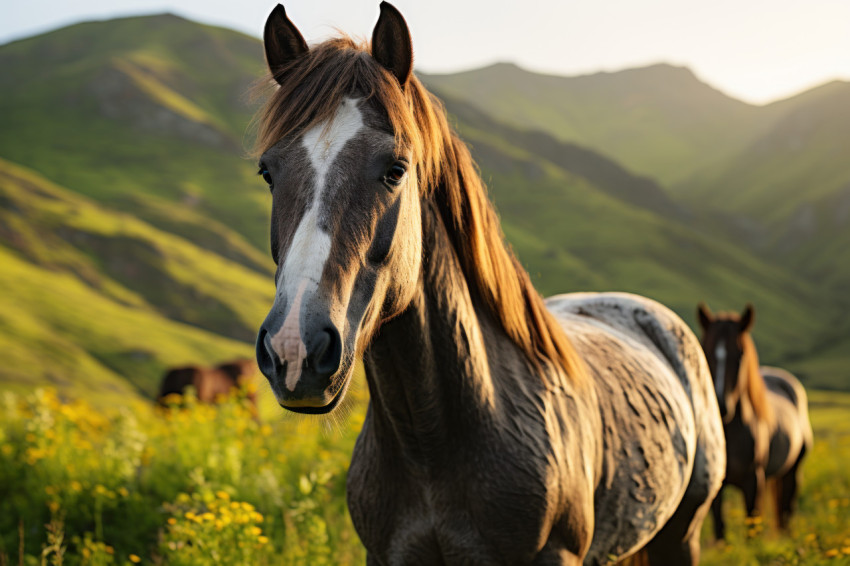 Morning light amidst wild horse