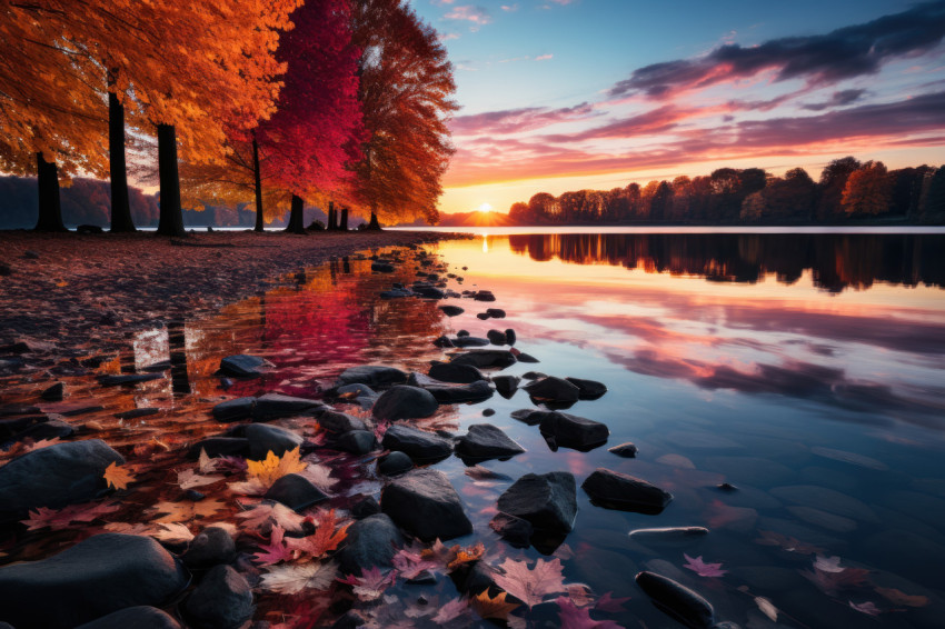 Reflecting autumn beauty in serene waters