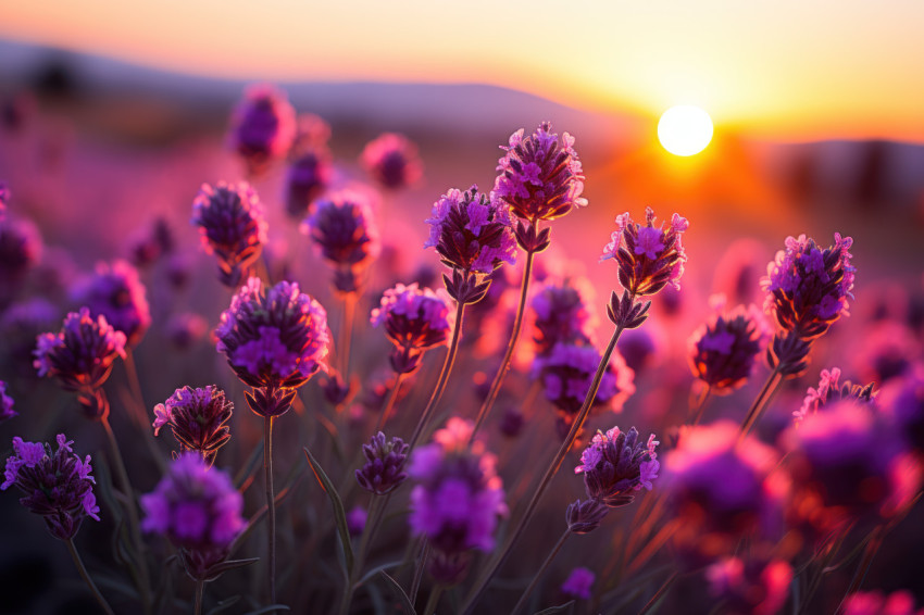 Evening symphony sun magic on lavender field