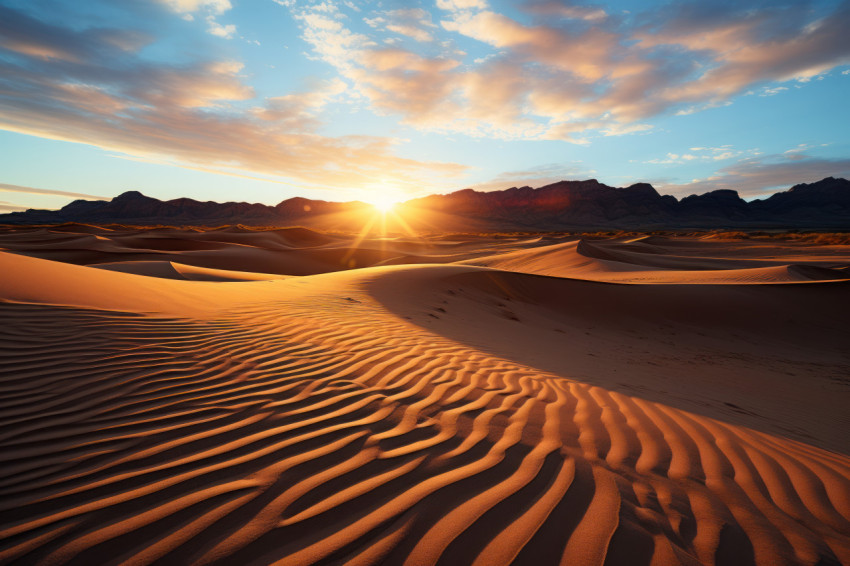 Sunrise mirage ethereal glow embracing desert