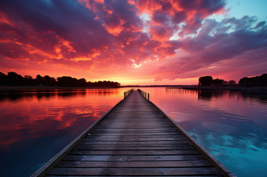 Dusk haven pier in the sunset glow