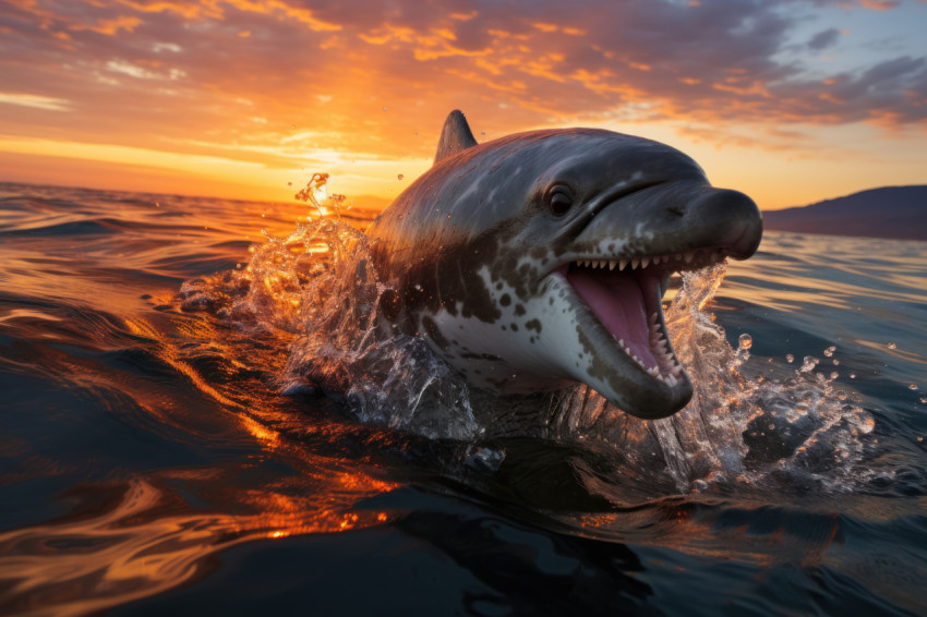 Dusk delight dolphin in mid air at sunset