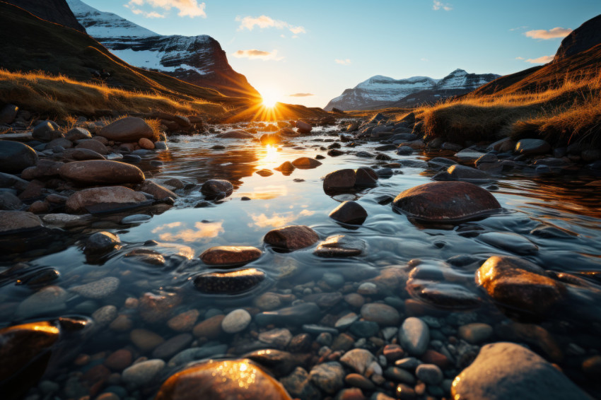 Reflective waters amidst mountains