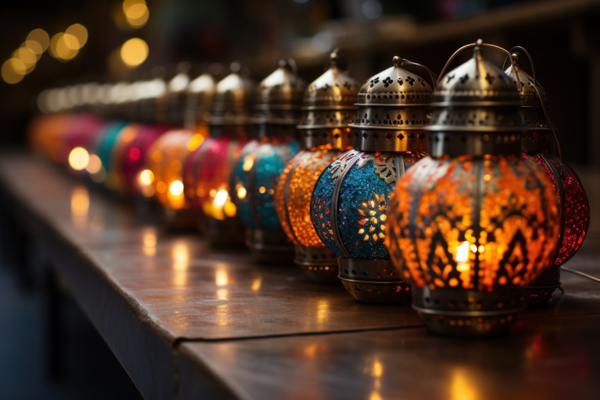 Visually stunning composition of fanoos lanterns in a mosque for a festive feel