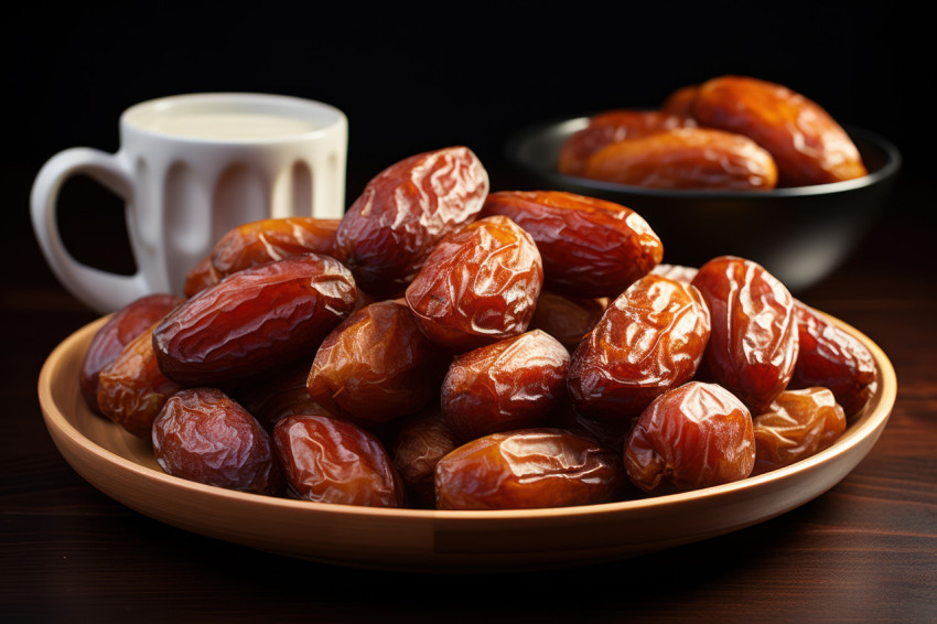 A plate filled with luscious dates in a minimalist composition