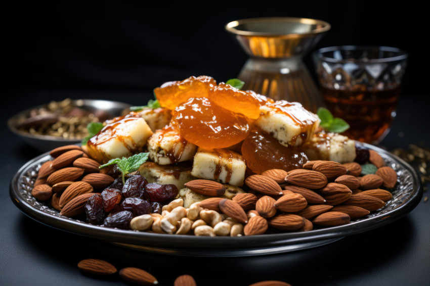 A tempting plate of eid delicacies up close highlighting the rich flavors of the festival