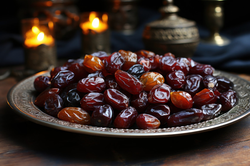 A cozy evening with dates beautifully arranged on a wooden table