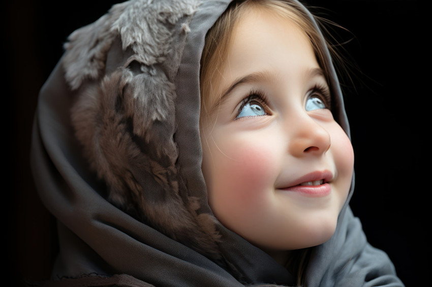 A hopeful and excited muslim child face close up during the eid moon observation