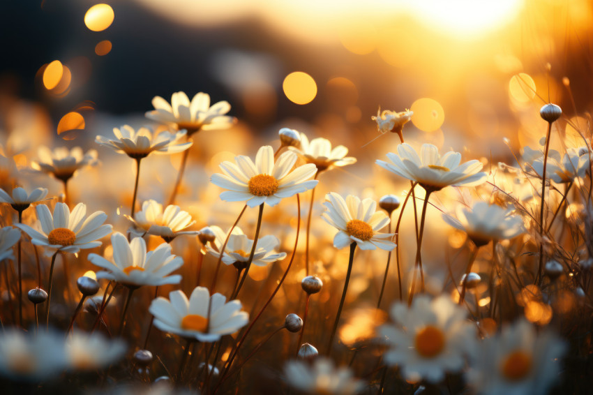 Field of daisies basking in sunlight