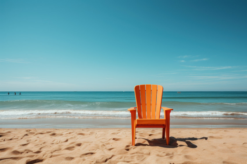 Orange folding chair invites you to download beach serenity