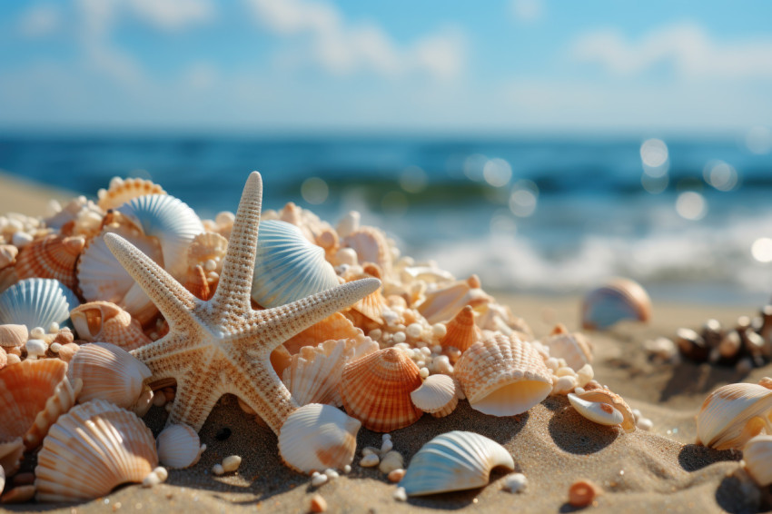 Starfish and seashells decorating the beach