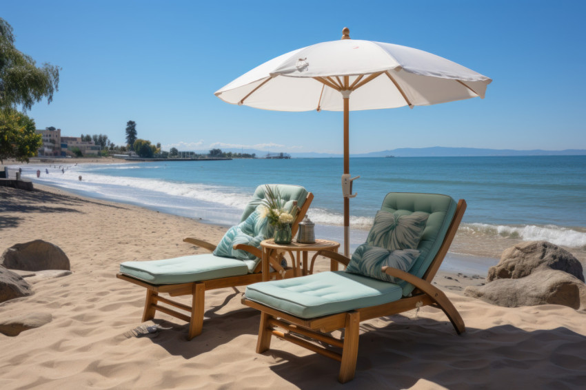 Umbrella and chairs offering coastal relaxation