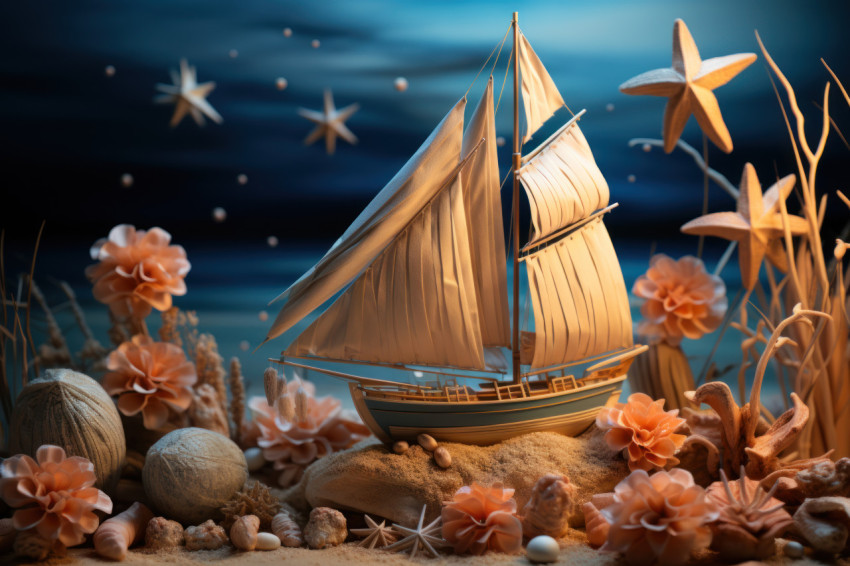 Wooden display with a graceful sailboat