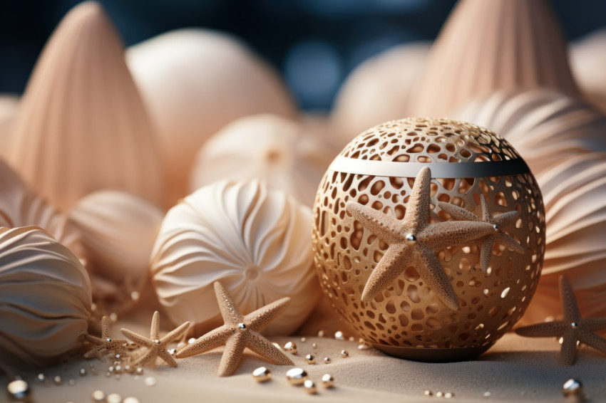 Lone starfish and empty coconut shell on the sand