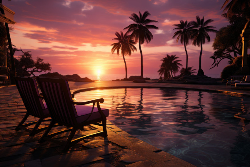 Sunset views from a resort poolside haven