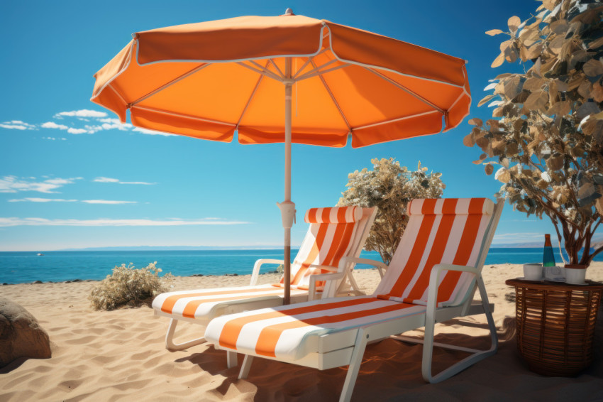 White beach chair and umbrella creating a coastal haven