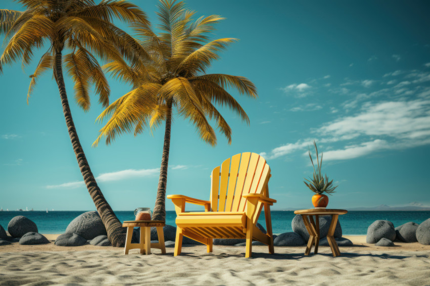 3d animated scene with palm tree and relaxing chair