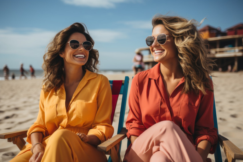 Beach day bliss with two women relaxing together