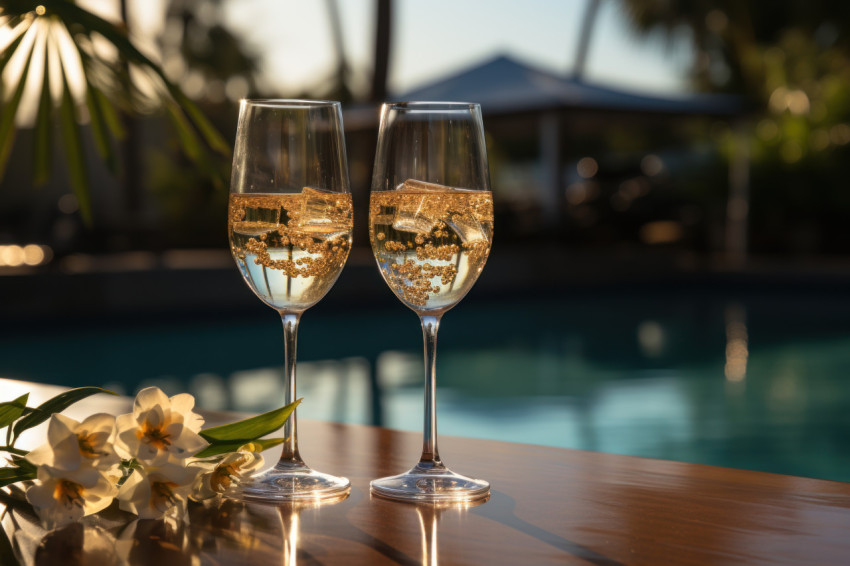 Basking in the pool atmosphere with a double dose of champagne