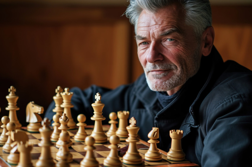 Elderly business expert at chess