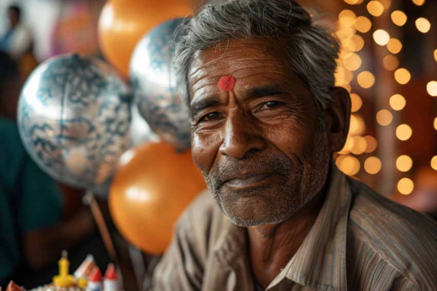 Indian man on his birthday with balloons