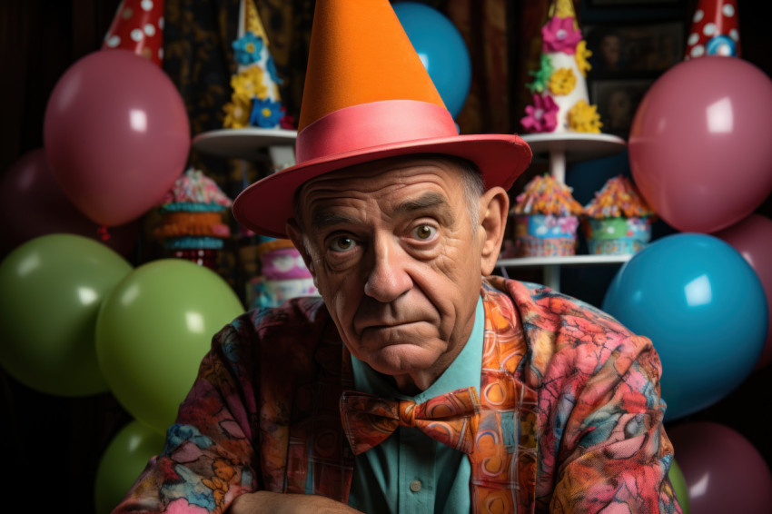 Older man wearing birthday hat in celebration