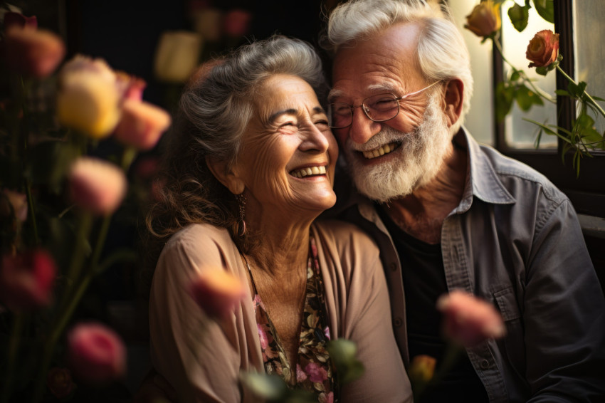 Seniors happily at the window