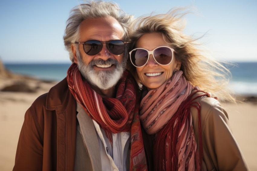 Older couple relishing beachside