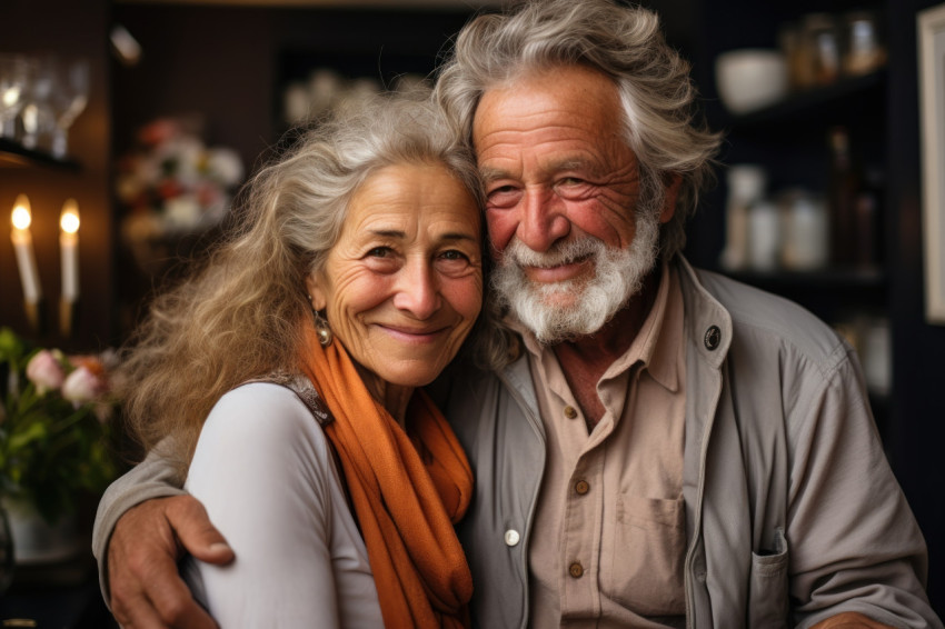 Old couple sharing a heartfelt hug