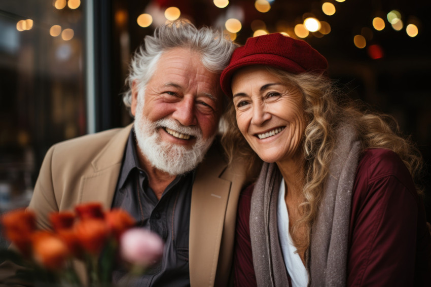 Aged couple relaxing at an outdoor cafe