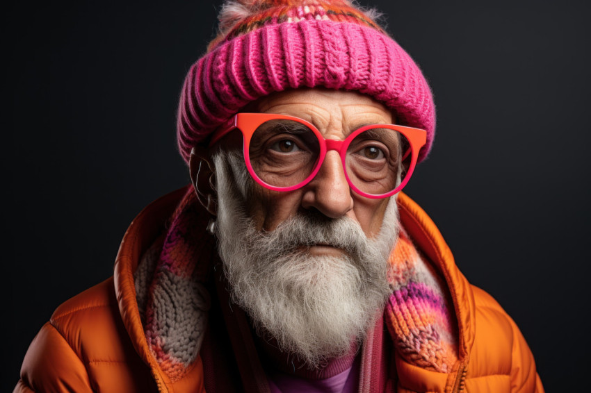 Stylish older man in cap glasses and full beard