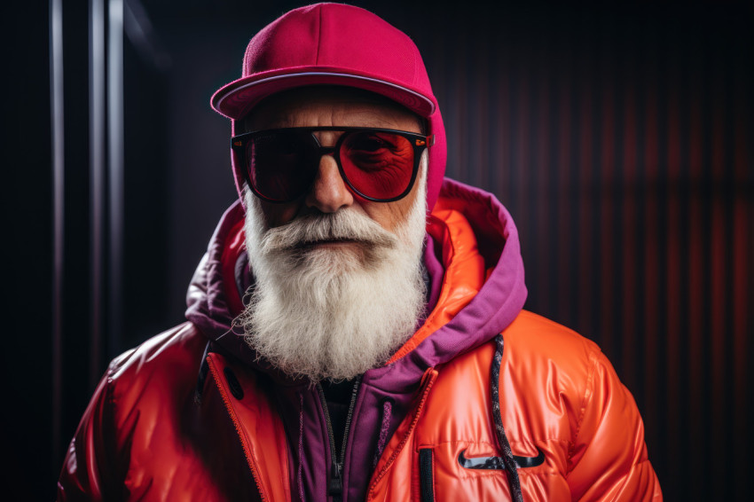 Bearded man exuding charm in hooded jacket