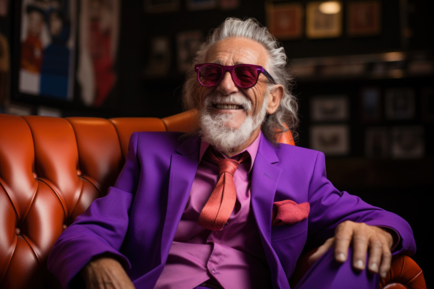 Aged man in refined purple suit