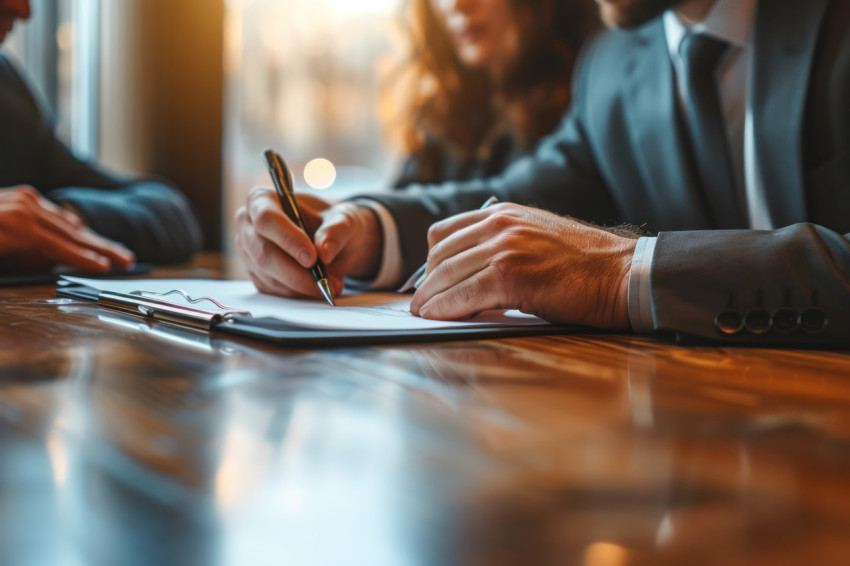 Signing agreements at a conference table