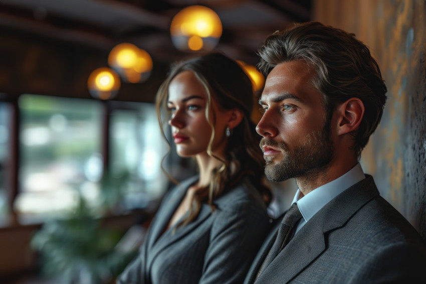 Business man and woman achieving success in the office