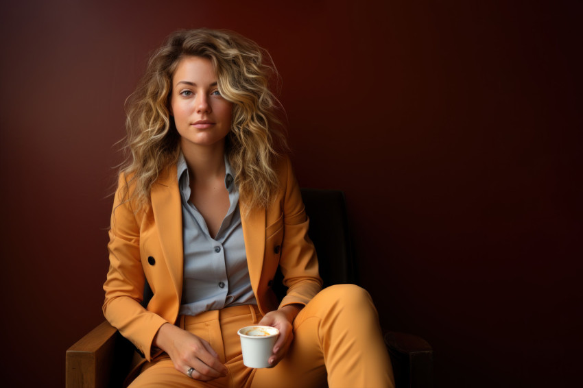 Stylish females in business garb sharing a coffee pause