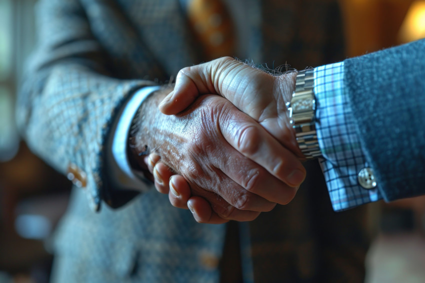 Two businessmen making a deal in a close up view