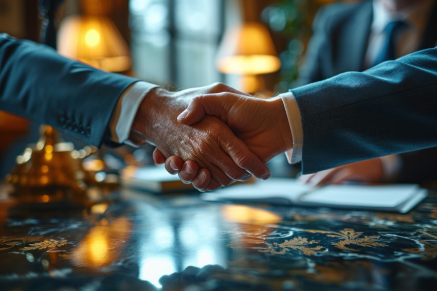 Two professionals celebrate success with a handshake