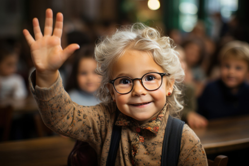 Hands soar in the classroom as the teacher shares insights