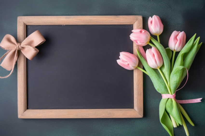 Tulip filled joy on a chalkboard with a delightful gift