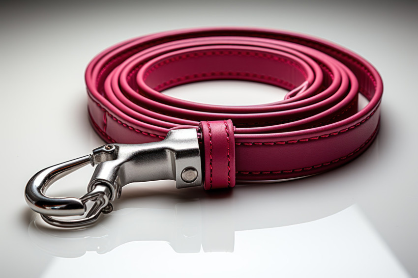 A red handled dog leash on a white background